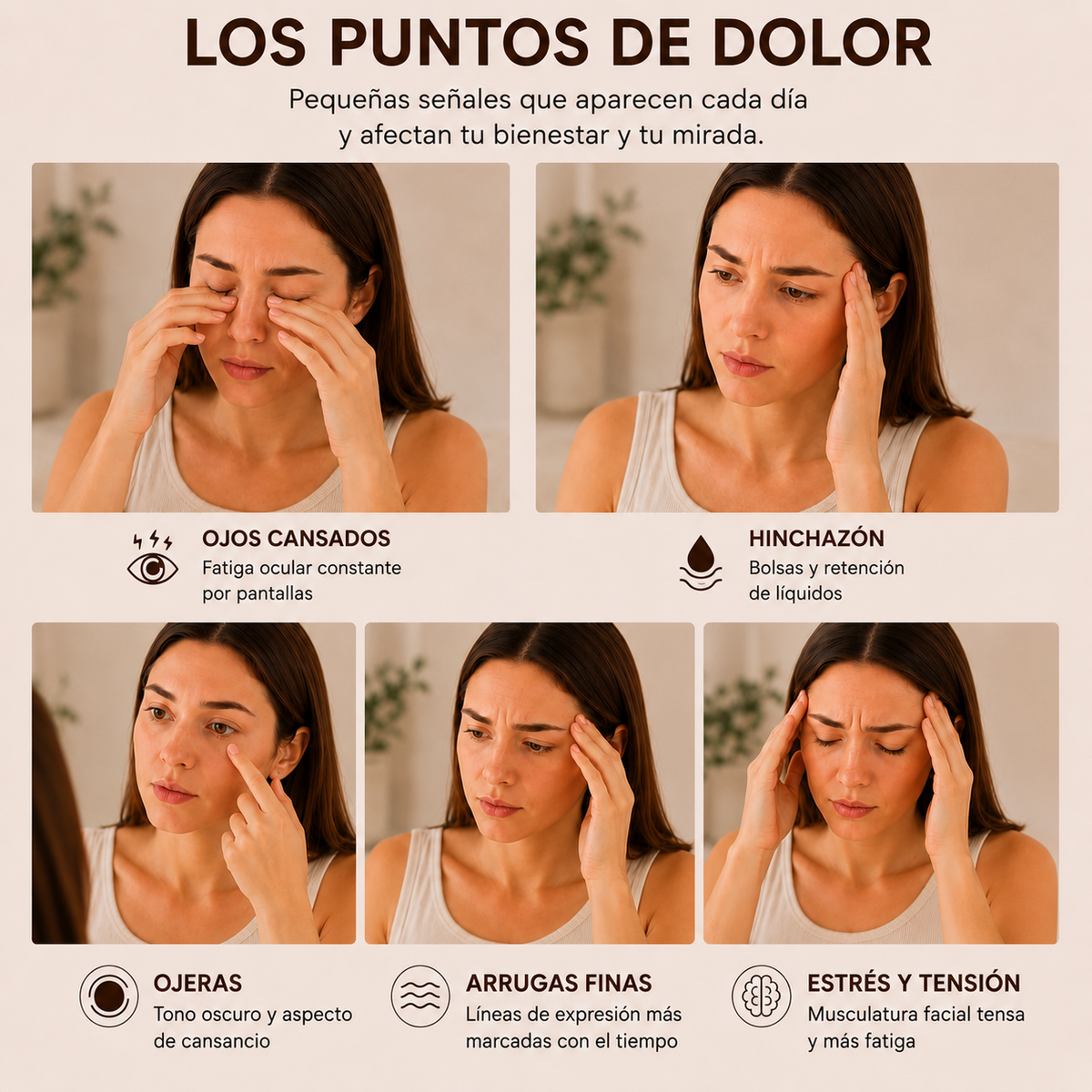 Mujer relajada usando el masajeador ocular Relax+
